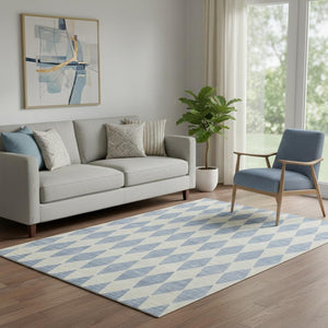 HomeRoots 5' X 8' Sky Blue Ivory Diamond Area Rug - Stylish, Durable, UV-Protected & Machine-Washable Design 650106