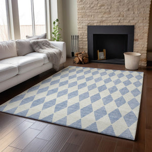 HomeRoots 5' X 8' Sky Blue Ivory Diamond Area Rug - Stylish, Durable, UV-Protected & Machine-Washable Design 650106
