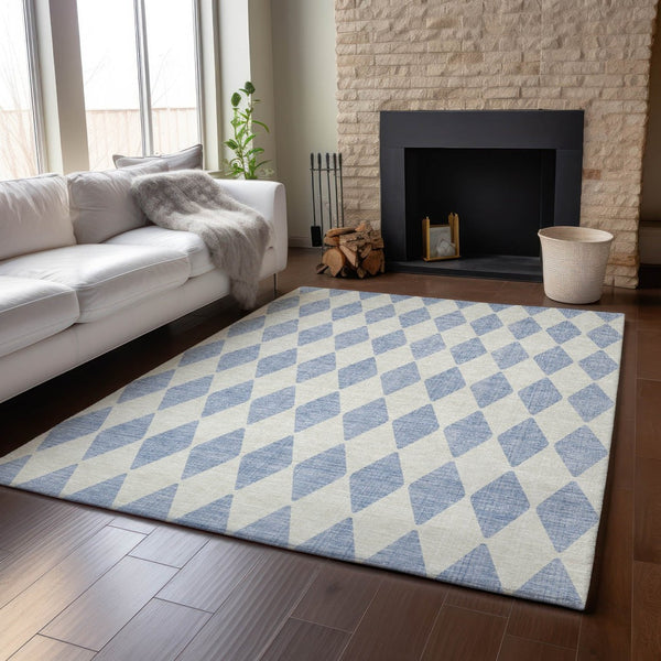 HomeRoots 5' X 8' Sky Blue Ivory Diamond Area Rug - Stylish, Durable, UV-Protected & Machine-Washable Design 650106