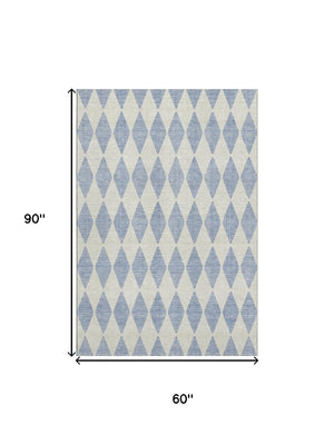 HomeRoots 5' X 8' Sky Blue Ivory Diamond Area Rug - Stylish, Durable, UV-Protected & Machine-Washable Design 650106