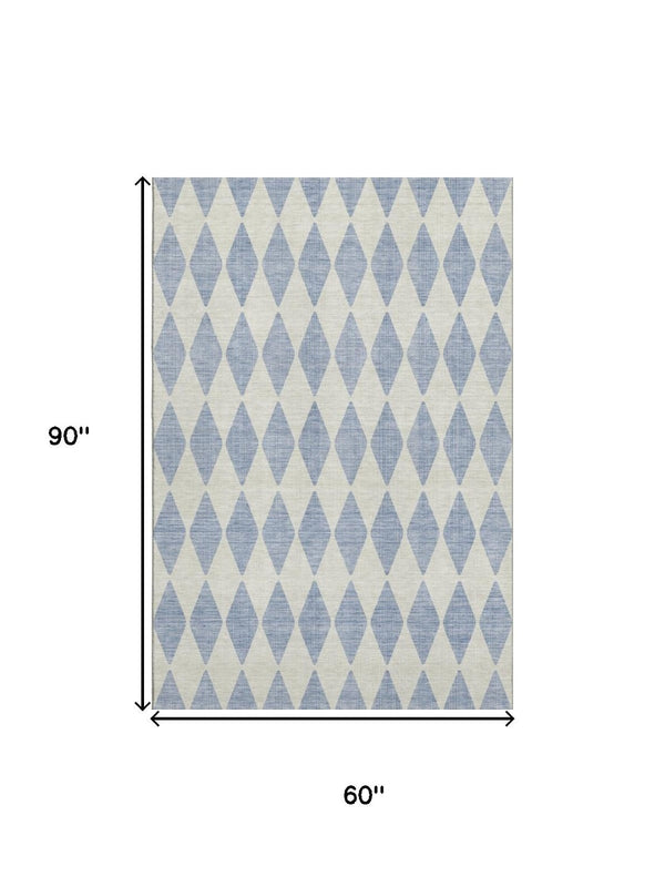 HomeRoots 5' X 8' Sky Blue Ivory Diamond Area Rug - Stylish, Durable, UV-Protected & Machine-Washable Design 650106