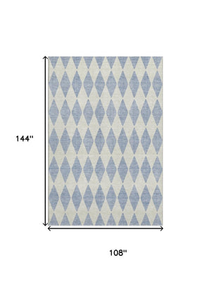 HomeRoots 9' X 12' Sky Blue & Ivory Diamond Area Rug – Durable, Washable, UV-Protected for High-Traffic Spaces 650109