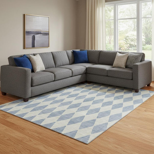 HomeRoots 9' X 12' Sky Blue & Ivory Diamond Area Rug – Durable, Washable, UV-Protected for High-Traffic Spaces 650109
