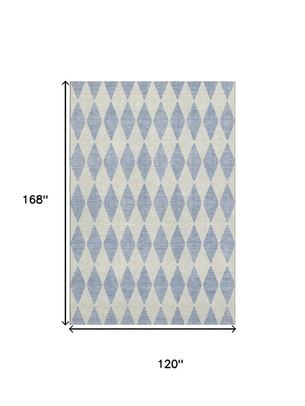 HomeRoots 10' Sky Blue & Ivory Diamond Washable Area Rug - UV Protected, Stain Resistant for Busy Homes 650110