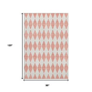 HomeRoots 8' X 10' Salmon and Ivory Diamond Area Rug - Stylish, Washable, UV Protected for Everyday Living 650114