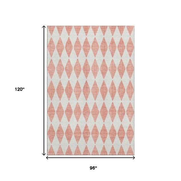 HomeRoots 8' X 10' Salmon and Ivory Diamond Area Rug - Stylish, Washable, UV Protected for Everyday Living 650114