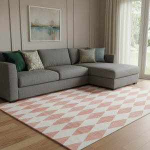 HomeRoots 8' X 10' Salmon and Ivory Diamond Area Rug - Stylish, Washable, UV Protected for Everyday Living 650114