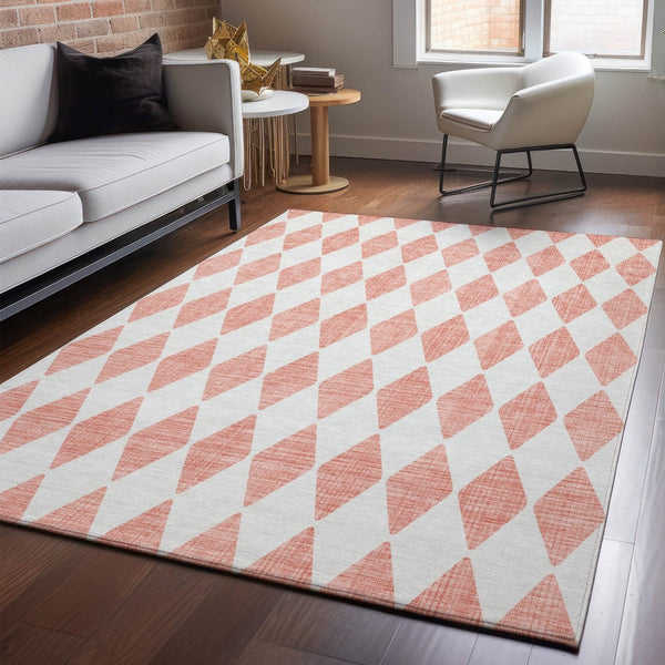 HomeRoots 8' X 10' Salmon and Ivory Diamond Area Rug - Stylish, Washable, UV Protected for Everyday Living 650114