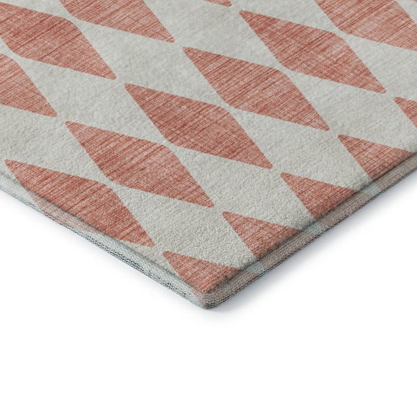 HomeRoots 8' X 10' Salmon and Ivory Diamond Area Rug - Stylish, Washable, UV Protected for Everyday Living 650114