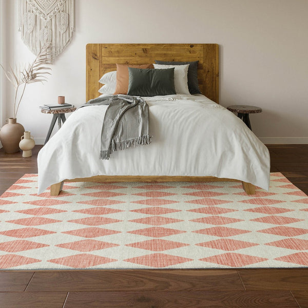 HomeRoots 8' X 10' Salmon and Ivory Diamond Area Rug - Stylish, Washable, UV Protected for Everyday Living 650114