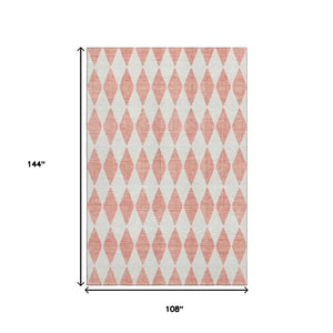 HomeRoots 9' X 12' Salmon and Ivory Diamond Area Rug - Washable, UV Protected, Durable Design for Homes 650115