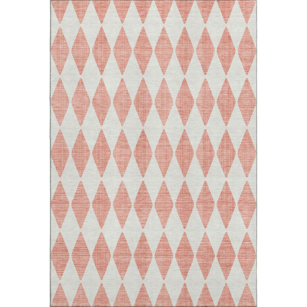 HomeRoots 9' X 12' Salmon and Ivory Diamond Area Rug - Washable, UV Protected, Durable Design for Homes 650115