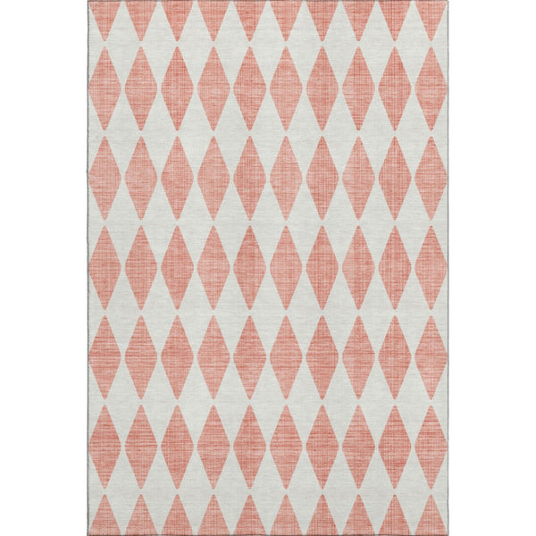 HomeRoots 10' X 14' Salmon And Ivory Diamond Area Rug - Washable, UV-Protected, Stain-Resistant, Durable Design 650116