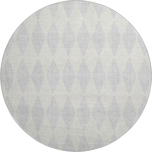 HomeRoots 8' Silver And Ivory Diamond Round Rug - Washable, UV Protected, Stain Resistant for High-Traffic Areas 650119
