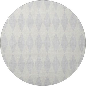 HomeRoots 8' Silver And Ivory Diamond Round Rug - Washable, UV Protected, Stain Resistant for High-Traffic Areas 650119