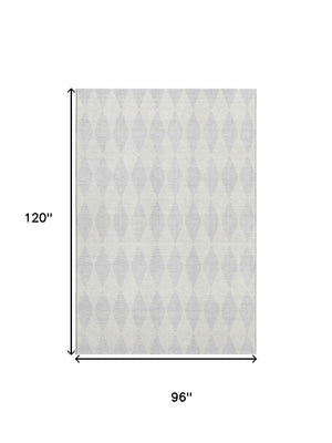 HomeRoots 8' X 10' Stylish Silver & Ivory Diamond Area Rug - Washable, UV Protected, Ideal for Homes with Pets! 650120