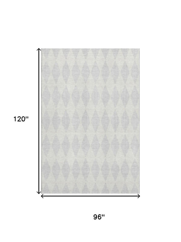 HomeRoots 8' X 10' Stylish Silver & Ivory Diamond Area Rug - Washable, UV Protected, Ideal for Homes with Pets! 650120