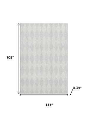 HomeRoots 9' X 12' Stylish Silver & Ivory Diamond Area Rug - Durable, Washable, UV Protected for Homes 650121