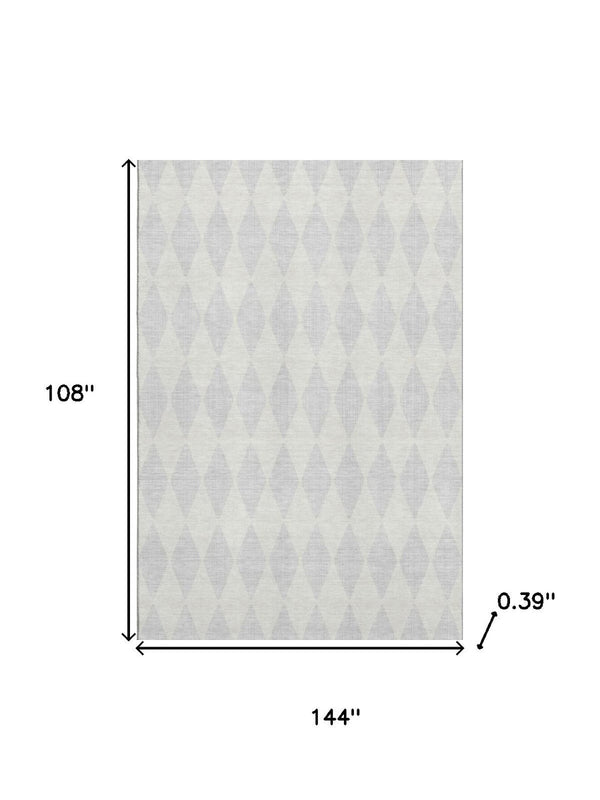 HomeRoots 9' X 12' Stylish Silver & Ivory Diamond Area Rug - Durable, Washable, UV Protected for Homes 650121
