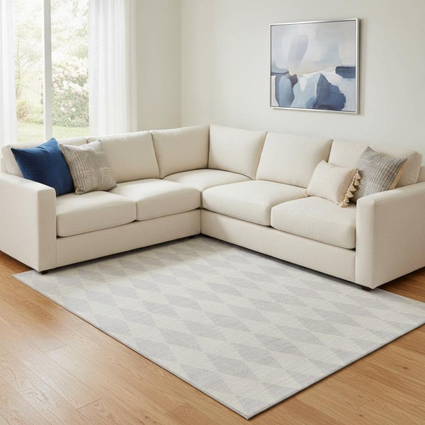 HomeRoots 9' X 12' Stylish Silver & Ivory Diamond Area Rug - Durable, Washable, UV Protected for Homes 650121