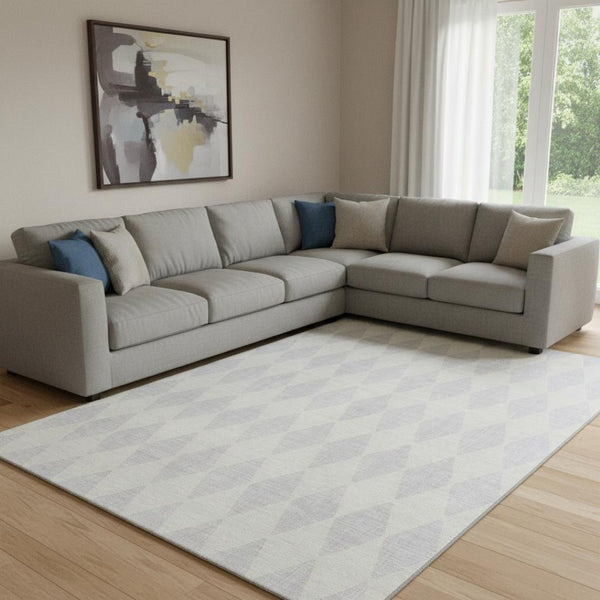 HomeRoots 10' Silver and Ivory Diamond Washable Area Rug - Durable, Stylish, UV-Protected for Family Spaces 650122