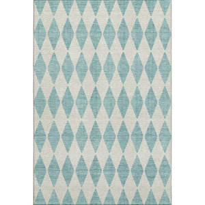 HomeRoots 8' X 10' Teal & Ivory Diamond Area Rug - Washable, UV-Protected, Stain-Resistant for Everyday Living 650126