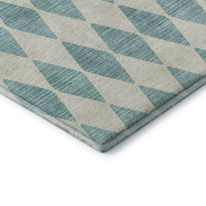 HomeRoots 8' X 10' Teal & Ivory Diamond Area Rug - Washable, UV-Protected, Stain-Resistant for Everyday Living 650126