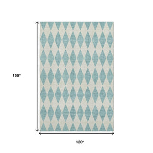 HomeRoots 10' Teal & Ivory Diamond Washable Area Rug - UV Protected, Stain Resistant, Ideal for High-Traffic Spaces 650128