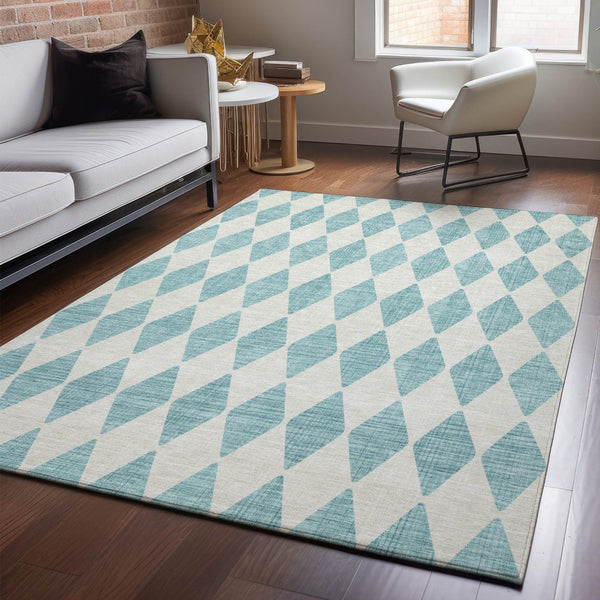 HomeRoots 10' Teal & Ivory Diamond Washable Area Rug - UV Protected, Stain Resistant, Ideal for High-Traffic Spaces 650128