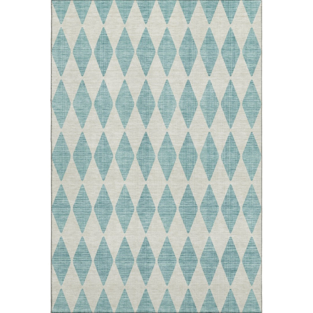 HomeRoots 10' Teal & Ivory Diamond Washable Area Rug - UV Protected, Stain Resistant, Ideal for High-Traffic Spaces 650128
