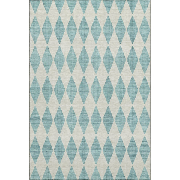 HomeRoots 10' Teal & Ivory Diamond Washable Area Rug - UV Protected, Stain Resistant, Ideal for High-Traffic Spaces 650128