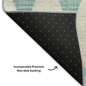 HomeRoots 10' Teal & Ivory Diamond Washable Area Rug - UV Protected, Stain Resistant, Ideal for High-Traffic Spaces 650128