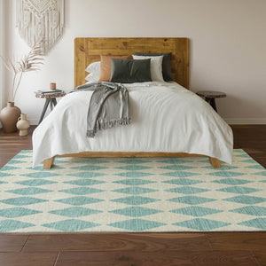 HomeRoots 10' Teal & Ivory Diamond Washable Area Rug - UV Protected, Stain Resistant, Ideal for High-Traffic Spaces 650128