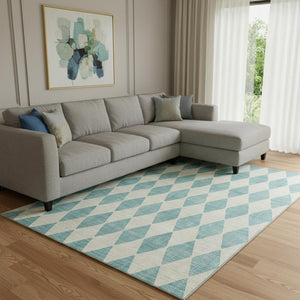 HomeRoots 10' Teal & Ivory Diamond Washable Area Rug - UV Protected, Stain Resistant, Ideal for High-Traffic Spaces 650128