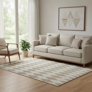 HomeRoots 5' X 8' Taupe & Ivory Diamond Area Rug - Stylish, UV-Protected, Washable, Perfect for High-Traffic Spaces 650130