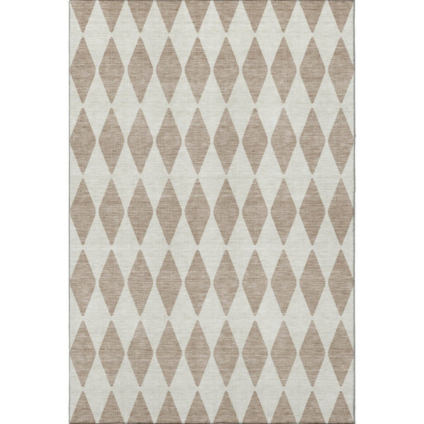HomeRoots 5' X 8' Taupe & Ivory Diamond Area Rug - Stylish, UV-Protected, Washable, Perfect for High-Traffic Spaces 650130