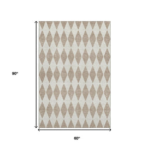 HomeRoots 5' X 8' Taupe & Ivory Diamond Area Rug - Stylish, UV-Protected, Washable, Perfect for High-Traffic Spaces 650130