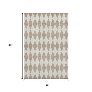 HomeRoots 8' X 10' Stylish Taupe & Ivory Diamond Area Rug - Washable, UV Protected & Ideal for High-Traffic Spaces 650132