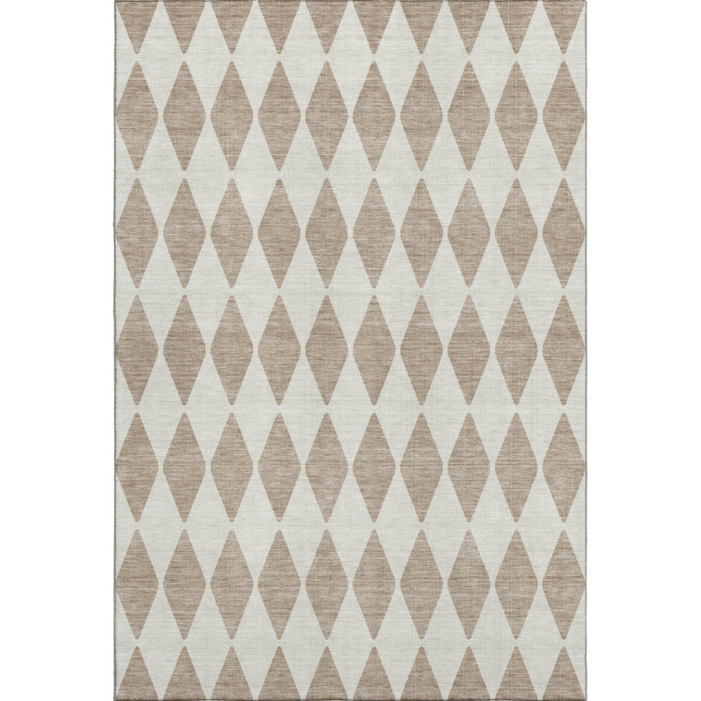 HomeRoots 9' X 12' Taupe And Ivory Diamond Area Rug - Durable, Stain-Resistant, UV Protected for Any Room 650133