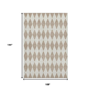 HomeRoots 9' X 12' Taupe And Ivory Diamond Area Rug - Durable, Stain-Resistant, UV Protected for Any Room 650133