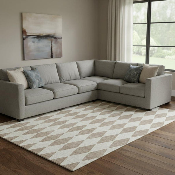 HomeRoots 9' X 12' Taupe And Ivory Diamond Area Rug - Durable, Stain-Resistant, UV Protected for Any Room 650133