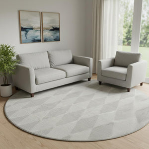 HomeRoots 8' Ivory and Beige Diamond Washable Round Rug – Stylish, Durable, UV-Protected for Everyday Use 650137