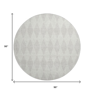 HomeRoots 8' Ivory and Beige Diamond Washable Round Rug – Stylish, Durable, UV-Protected for Everyday Use 650137