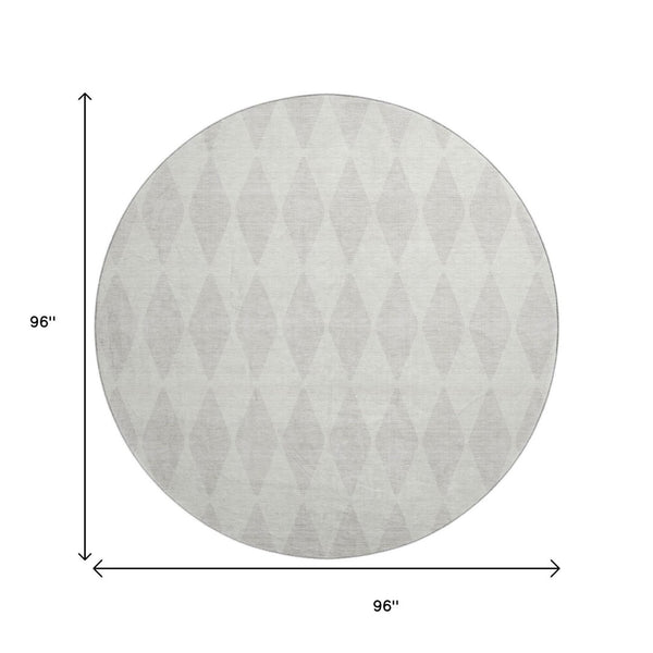 HomeRoots 8' Ivory and Beige Diamond Washable Round Rug – Stylish, Durable, UV-Protected for Everyday Use 650137