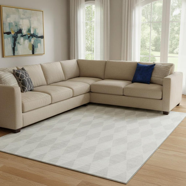 HomeRoots 9' x 12' Ivory and Beige Diamond Area Rug – Washable, UV Protected, Stylish for Active Lifestyles 650139