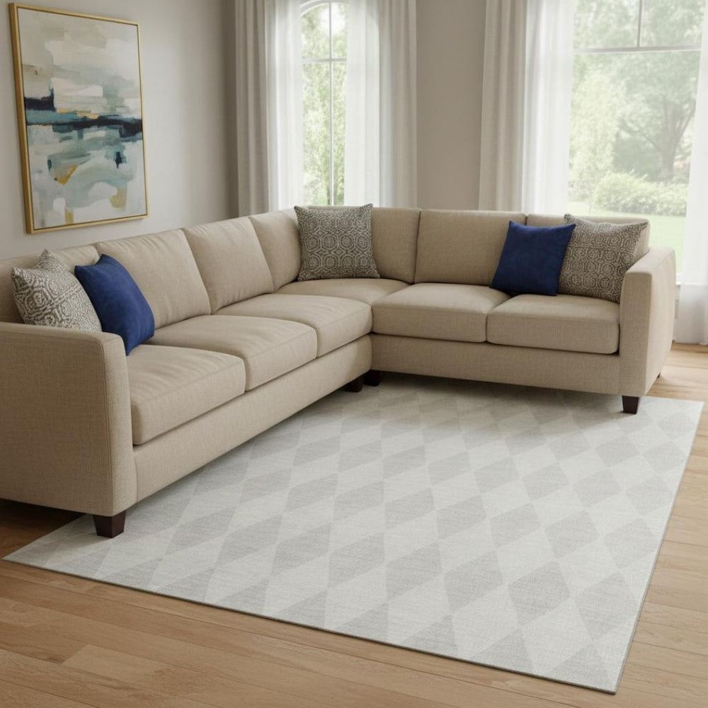HomeRoots 10' X 14' Ivory and Beige Diamond Area Rug - Washable, UV-Protected, Durable & Stylish for High-Traffic Areas 650140