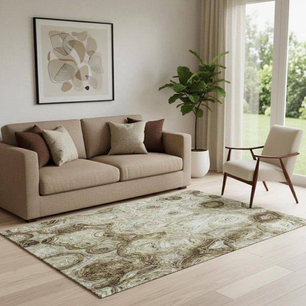 HomeRoots 5' X 8' Beige and Brown Abstract Washable Area Rug with UV Protection for Kids and Pets' Safety 650142