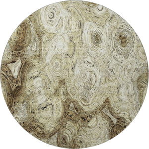 HomeRoots 8' Beige and Brown Abstract Washable Round Rug – Durable, UV-Protected, Perfect for Busy Homes! 650143