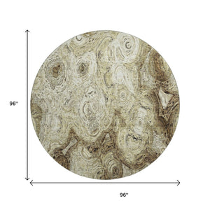 HomeRoots 8' Beige and Brown Abstract Washable Round Rug – Durable, UV-Protected, Perfect for Busy Homes! 650143