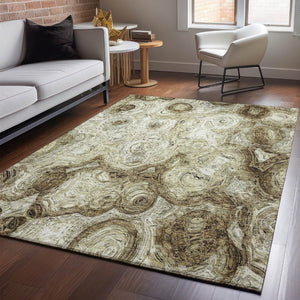 HomeRoots 8' X 10' Beige and Brown Abstract Area Rug - Machine-Washable, UV-Protected, Stylish & Durable Home Decor 650144